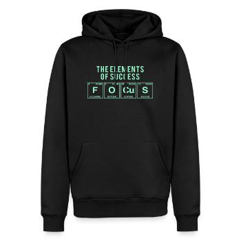 Lustiger Spruch: FOCUS - The Elements of Succes - Männer Premium Bio Hoodie - Schwarz - Vorne - Nico (187cm)