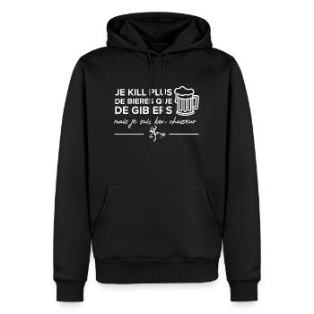 Chasseur , Je tombe plus de bières que de gibier - Sweat à capuche Premium bio Homme - noir - Devant - Nico (187cm)