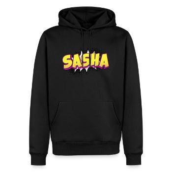 Sasha Benutzerdefinierter Name Comic-Buch-Stil Pop-Art, Sasha - Männer Premium Bio Hoodie - Schwarz - Vorne - Nico (187cm)