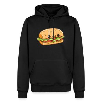 Kawaii-Burger mit glücklichem Gesicht - Männer Premium Bio Hoodie - Schwarz - Vorne - Nico (187cm)