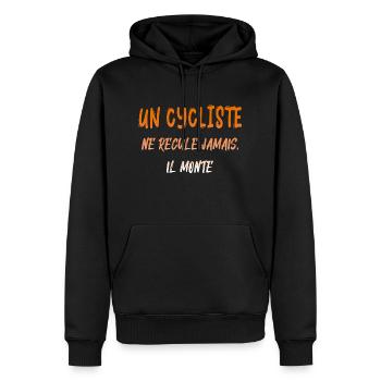 CYCLIST A cyclist never backs up, he goes up - Men’s Premium Organic Hoodie - black - Front - Nico (187cm)