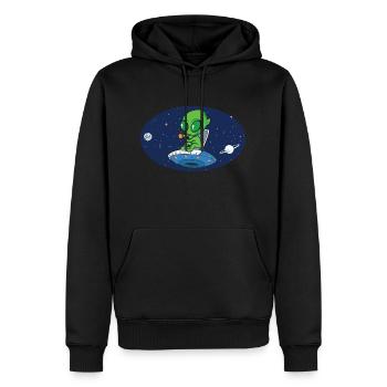 Fliegender Alien – Auf der Reise durch das Univers - Männer Premium Bio Hoodie - Schwarz - Vorne - Nico (187cm)