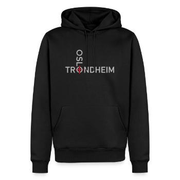 OSLO nach TRONDHEIM - Männer Premium Bio Hoodie - Schwarz - Vorne - Nico (187cm)