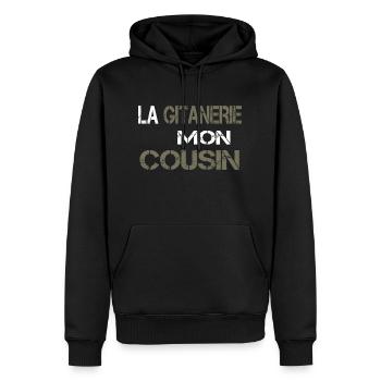 La gitanerie mon cousin - Sweat à capuche Premium bio Homme - noir - Devant - Nico (187cm)