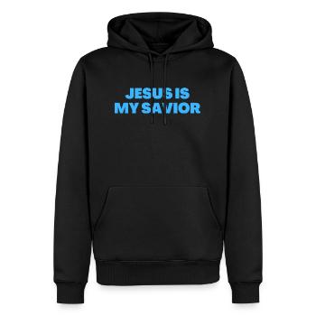 Jésus est mon Sauveur - Citations chrétiennes - Sweat à capuche Premium bio Homme - noir - Devant - Nico (187cm)