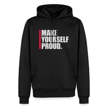 make yourself proud Zitat - Männer Premium Bio Hoodie - Schwarz - Vorne - Nico (187cm)