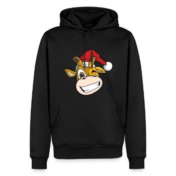 Weihnachtliche Giraffe mit Weihnachtsmütze - Männer Premium Bio Hoodie - Schwarz - Vorne - Nico (187cm)