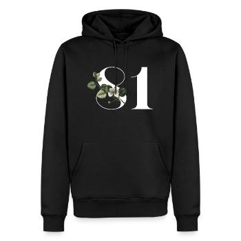 Numéro 81 floral vert - 81e anniversaire floral - Sweat à capuche Premium bio Homme - noir - Devant - Nico (187cm)