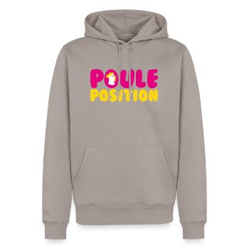 Poule Position - Sweat à capuche Premium bio Homme - taupe - Devant - Nico (187cm)