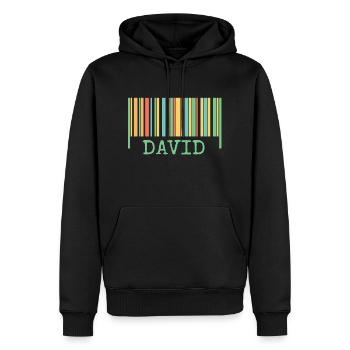 Strichcode David - Männer Premium Bio Hoodie - Schwarz - Vorne - Nico (187cm)