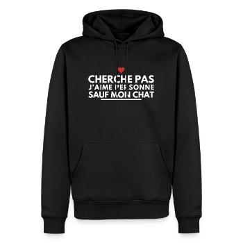 Cherche pas j’aime personne sauf mon chat - Sweat à capuche Premium bio Homme - noir - Devant - Nico (187cm)