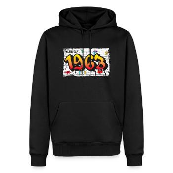 Retro 1963 Graffiti – 62 Years of Iconic Edge - Men’s Premium Organic Hoodie - black - Front - Nico (187cm)