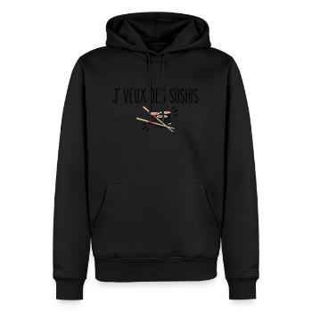 Je Veux des Sushis Cadeau Humour Sushi - Sweat à capuche Premium bio Homme - noir - Devant - Nico (187cm)
