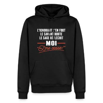 Cadeau Départ Collègue Citation J'me Casse - Sweat à capuche Premium bio Homme - noir - Devant - Nico (187cm)
