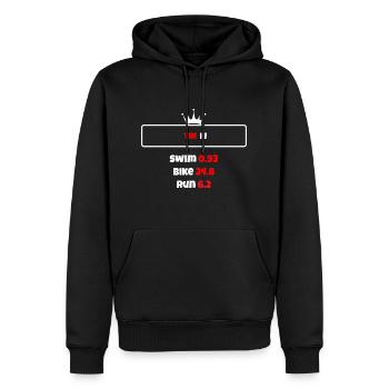 T shirt triathlon Distance M - Sweat à capuche Premium bio Homme - noir - Devant - Nico (187cm)