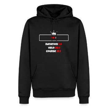 T shirt triathlon Distance L - Sweat à capuche Premium bio Homme - noir - Devant - Nico (187cm)