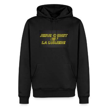 Jésus christ est la lumière - Sweat à capuche Premium bio Homme - noir - Devant - Nico (187cm)