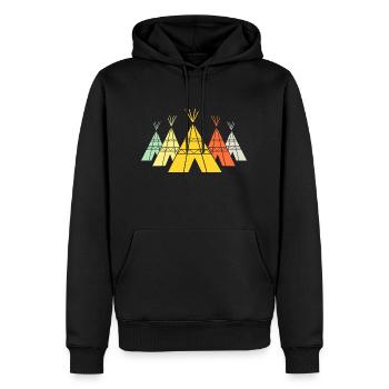 Retro T-shirt with Native American teepee types - Men’s Premium Organic Hoodie - black - Front - Nico (187cm)