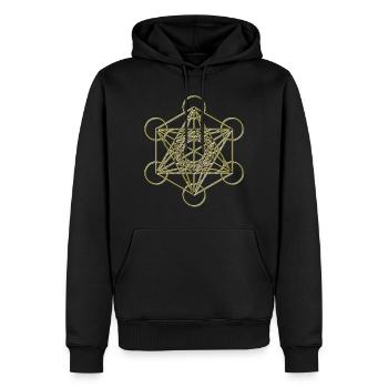 Metatrons Cube gold 3D - Männer Premium Bio Hoodie - Schwarz - Vorne - Nico (187cm)