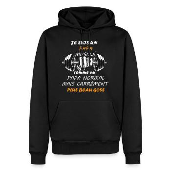 papa muscle beau boss - Sweat à capuche Premium bio Homme - noir - Devant - Nico (187cm)