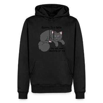 Sorry I'm Late My Cat Was Sleeping On Me - Men’s Premium Organic Hoodie - black - Front - Nico (187cm)