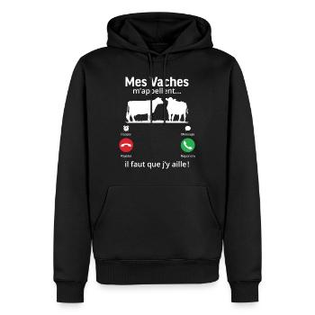 mes vaches m'appellent il faut que j'y aille! - Sweat à capuche Premium bio Homme - noir - Devant - Nico (187cm)