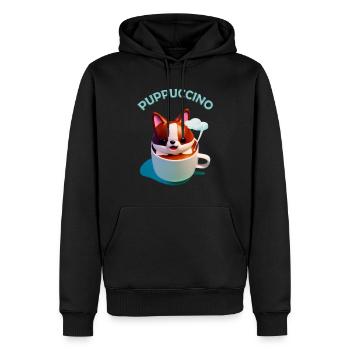 Puppuccino tshirt dog cute coffee - Men’s Premium Organic Hoodie - black - Front - Nico (187cm)