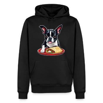 Boston Terrier mit Taco - Männer Premium Bio Hoodie - Schwarz - Vorne - Nico (187cm)