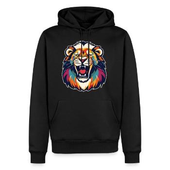 Brüllender Löwe im coolen Retro Style - Männer Premium Bio Hoodie - Schwarz - Vorne - Nico (187cm)