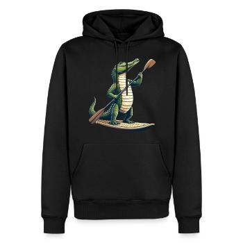 Crocodile on stand-up paddle - Men’s Premium Organic Hoodie - black - Front - Nico (187cm)