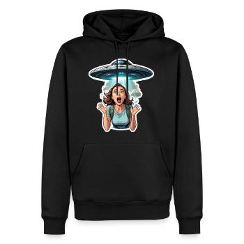 Woman is scared of alien abduction - Men’s Premium Organic Hoodie - black - Front - Nico (187cm)