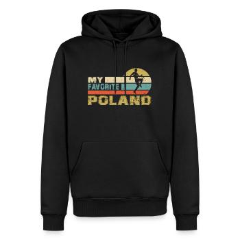 Poland Soccer Football 2022 WM - Sweat à capuche Premium bio Homme - noir - Devant - Nico (187cm)