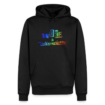 Selbstironie: WOKE & linksversifft - Männer Premium Bio Hoodie - Schwarz - Vorne - Nico (187cm)