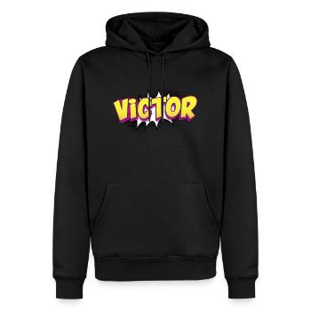 Victor nom personnalisé bande dessinée Style Pop Art, - Sweat à capuche Premium bio Homme - noir - Devant - Nico (187cm)