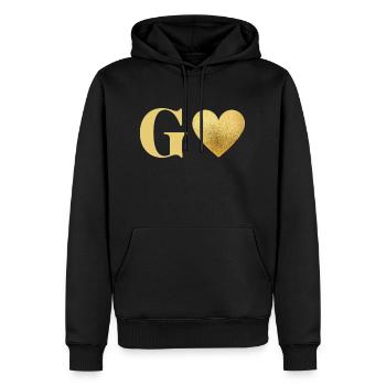 Lettre g cœur doré - Sweat à capuche Premium bio Homme - noir - Devant - Nico (187cm)
