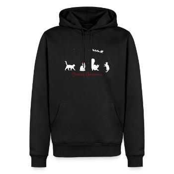 Drôle de Noël Kitty - Chat de Noël miaou avec - Sweat à capuche Premium bio Homme - noir - Devant - Nico (187cm)