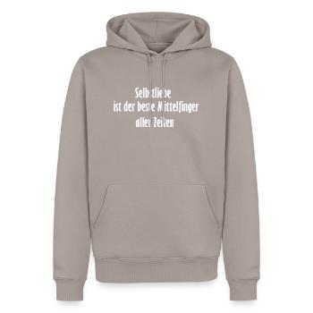 Self-love - Men’s Premium Organic Hoodie - taupe - Front - Nico (187cm)