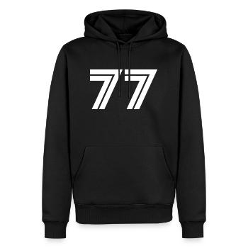 Issue 77 - Men’s Premium Organic Hoodie - black - Front - Nico (187cm)