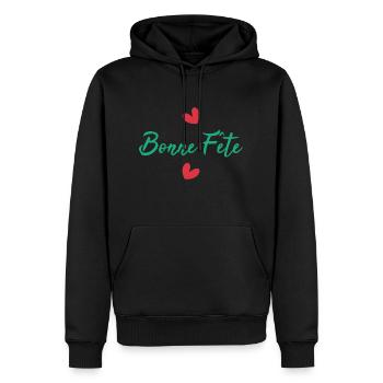 PAPA. FÊTE DES PÈRES. BONNE FÊTE PAPA. BONNE FÊTE - Sweat à capuche Premium bio Homme - noir - Devant - Nico (187cm)