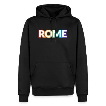 Texte arc-en-ciel ROME PRIDE - Sweat à capuche Premium bio Homme - noir - Devant - Nico (187cm)