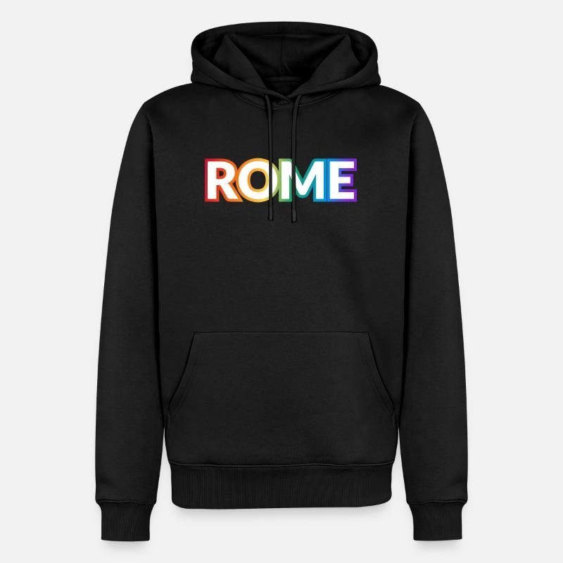 Texte arc-en-ciel ROME PRIDE - Sweat à capuche Premium bio Homme - noir