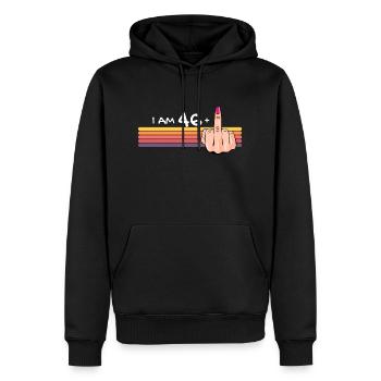 Ich bin 46 + 1 Mittelfinger-Shirt Ich bin 46 plus, - Männer Premium Bio Hoodie - Schwarz - Vorne - Nico (187cm)