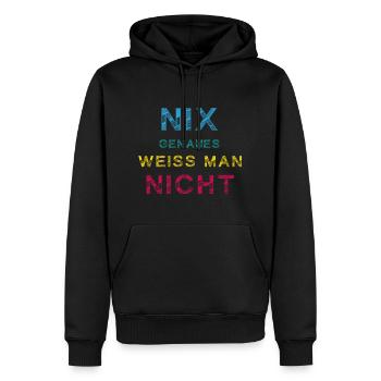 „Nix Genaues – Aber immerhin ein Shirt“ - Männer Premium Bio Hoodie - Schwarz - Vorne - Nico (187cm)