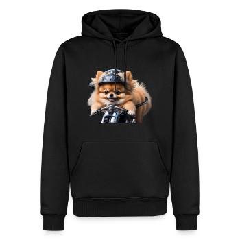 Pomeranian Zwergspitz auf Motorrad - einfach - Männer Premium Bio Hoodie - Schwarz - Vorne - Nico (187cm)