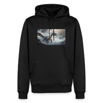 Ein realistischer böser dunkler Drache beim Erklimmen eines Nebels - Männer Premium Bio Hoodie - Schwarz - Vorne - Nico (187cm)