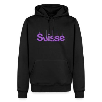 SUISSE. PAYS. GENEVE. SUISSE. HUMOUR - Sweat à capuche Premium bio Homme - noir - Devant - Nico (187cm)