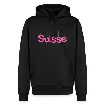 SUISSE. PAYS. GENEVE. SUISSE. HUMOUR - Sweat à capuche Premium bio Homme - noir - Devant - Nico (187cm)