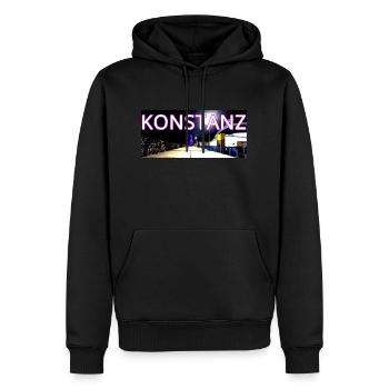 Konstanz Wahrzeichen am Abend mit Brücke Fahrräder - Männer Premium Bio Hoodie - Schwarz - Vorne - Nico (187cm)