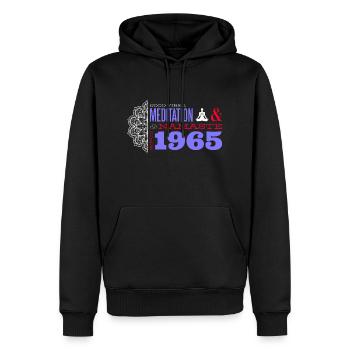 Voyage en pleine conscience depuis 1965 - 60 ans - Sweat à capuche Premium bio Homme - noir - Devant - Nico (187cm)