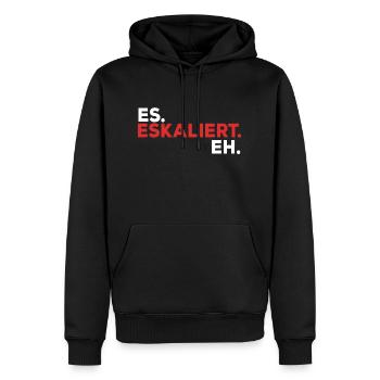 It escalates for techno parties and festivals - Männer Premium Bio Hoodie - Schwarz - Vorne - Nico (187cm)